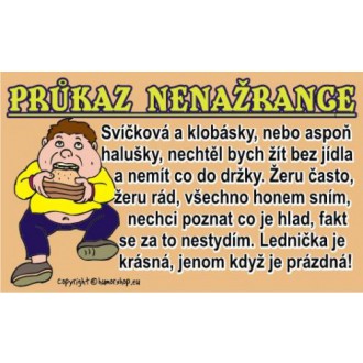 Vtipné trička / cedulky-certifikáty - Průkaz Průkaz nenažrance